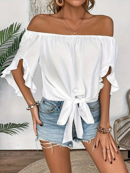 Ruffle Trim Off-Shoulder Blouse