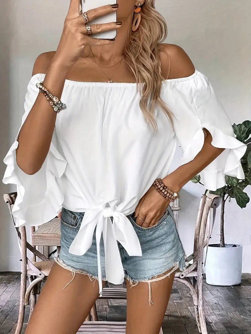 Ruffle Trim Off-Shoulder Blouse