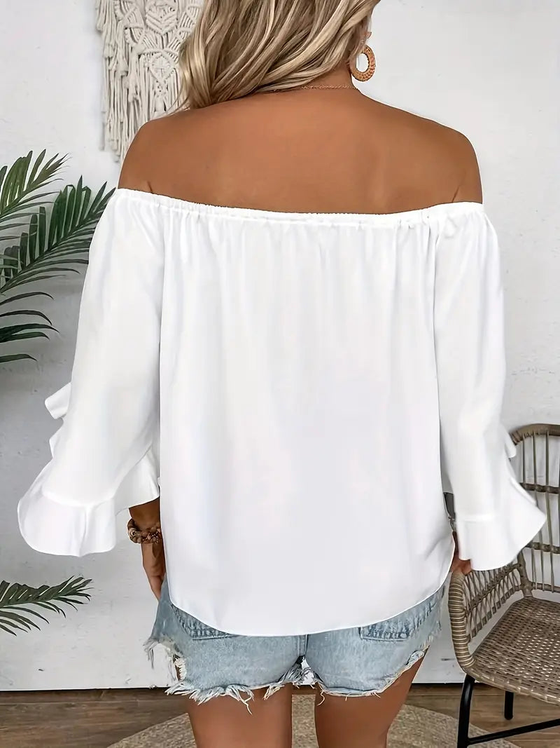 Ruffle Trim Off-Shoulder Blouse