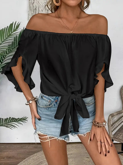 Ruffle Trim Off-Shoulder Blouse