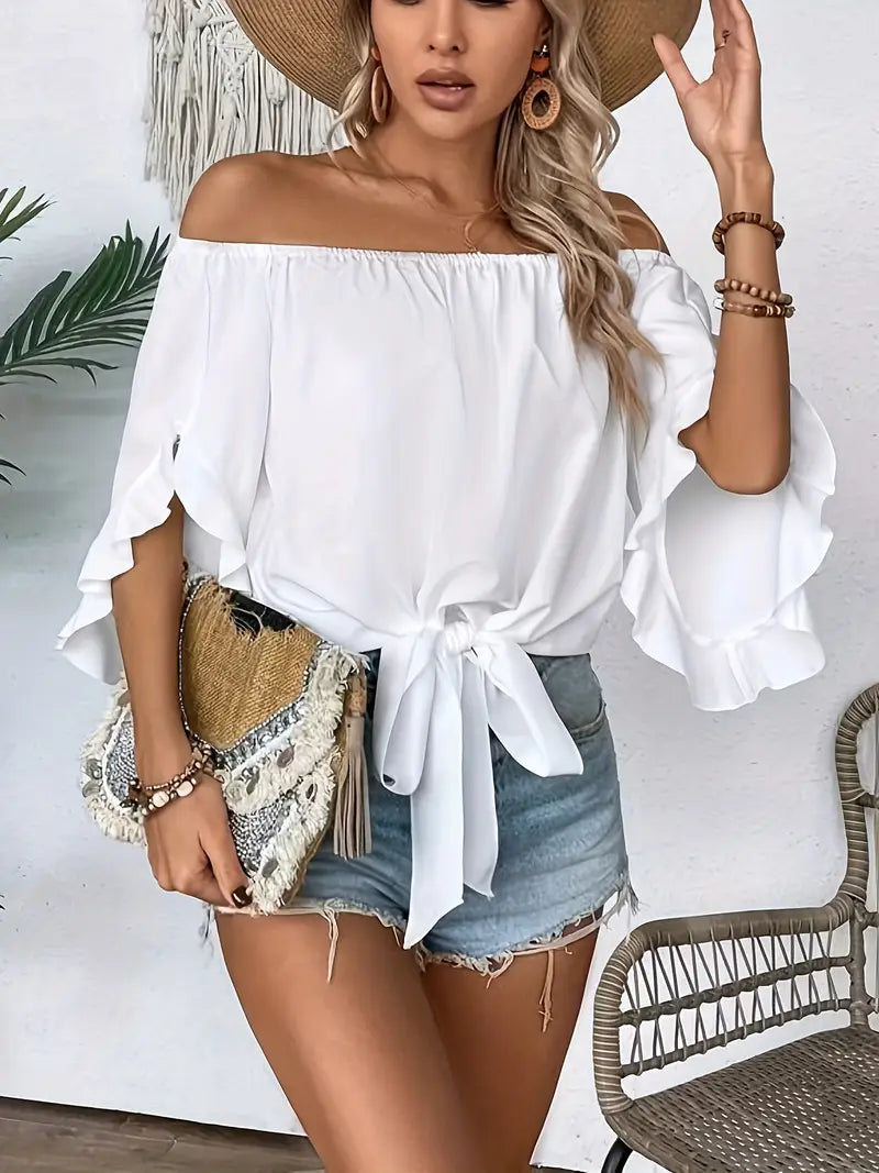 Ruffle Trim Off-Shoulder Blouse